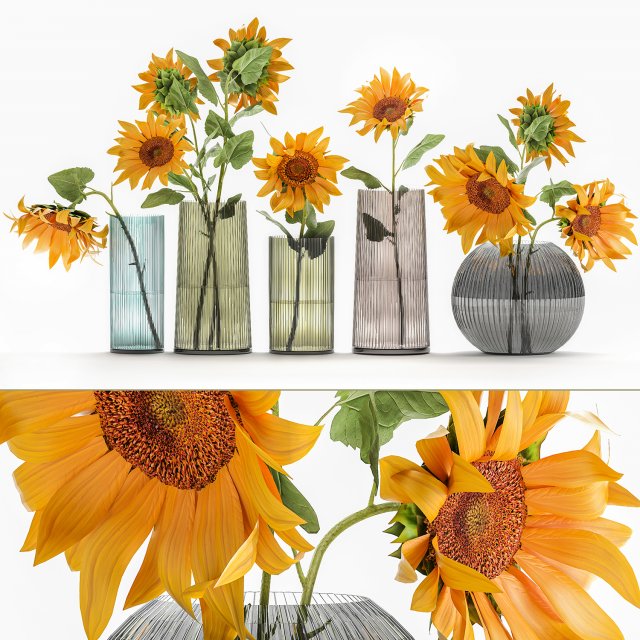 flower bouquet of sunflowers in a vase 120 3D Model .c4d .max .obj .3ds .fbx .stl .blend 