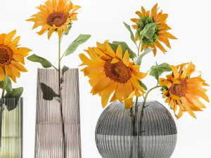 flower bouquet of sunflowers in a vase 120 3D Model