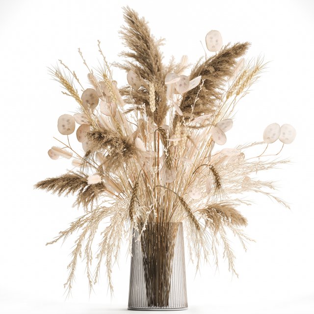 bouquet of dried flowers in a glass vase 126 3D Модель .c4d .max .obj .3ds .fbx .stl .blend 