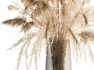 bouquet of dried flowers in a glass vase 126 3D Model