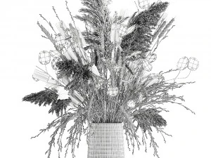 bouquet of dried flowers in a glass vase 126 3D Model