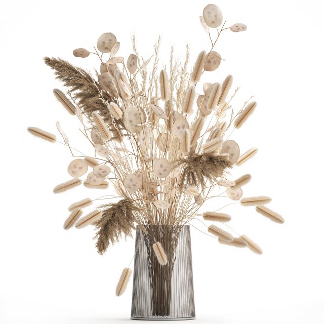 bouquet of dried flowers in a glass vase 127 3D Model .c4d .max .obj .3ds .fbx .stl .blend 