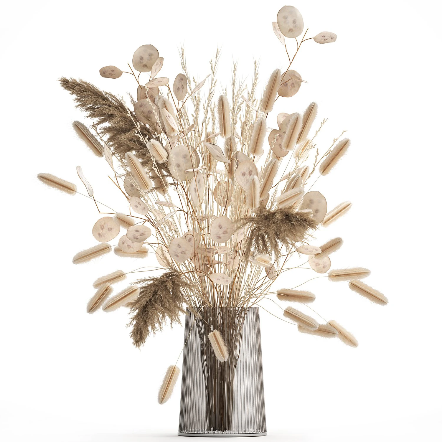 bouquet of dried flowers in a glass vase 127 3D Model .c4d .max .obj .3ds .fbx .stl .blend 