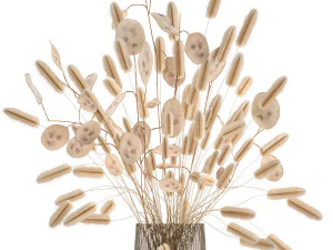 bouquet of dried flowers in a glass vase 128 3D Model