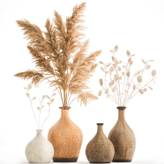 bouquet of dried flowers lunaria in a clay vase 130 Model 3D .c4d .max .obj .3ds .fbx .stl .blend 