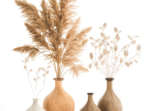 bouquet of dried flowers lunaria in a clay vase 130 3D 모델