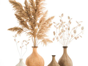 bouquet of dried flowers lunaria in a clay vase 130 3D Model