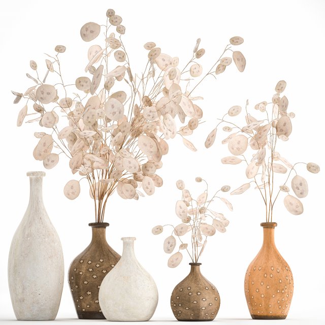 bouquet of dried flowers lunaria in a clay vase 131 3D Модель .c4d .max .obj .3ds .fbx .stl .blend 