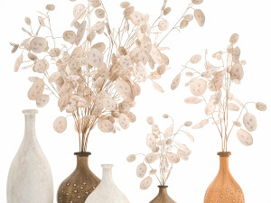 bouquet of dried flowers lunaria in a clay vase 131 3D Model