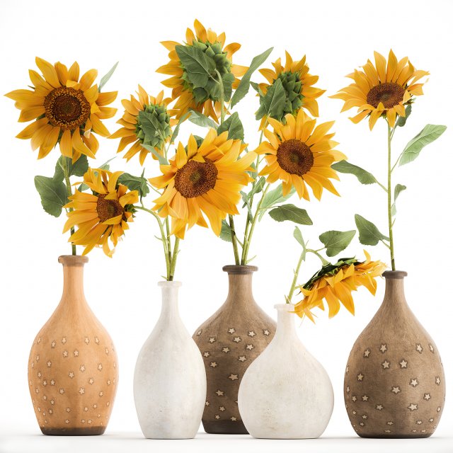 flower bouquet of sunflowers in a clay vase 132 Modelo 3D .c4d .max .obj .3ds .fbx .stl .blend 