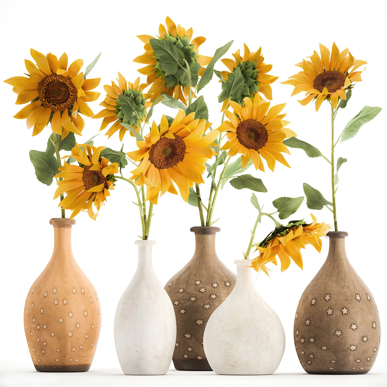 flower bouquet of sunflowers in a clay vase 132 3D Model .c4d .max .obj .3ds .fbx .stl .blend 