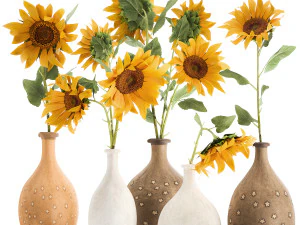 buqu&ecirc; de flores de girass&oacute;is em um vaso de barro 132 Modelo 3D