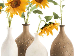 flower bouquet of sunflowers in a clay vase 132 3D Model