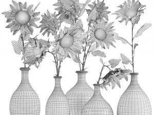 flower bouquet of sunflowers in a clay vase 132 3D Model