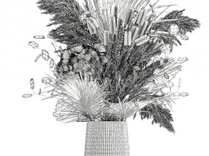 bouquet of dried flowers in a glass vase 134 3D Model