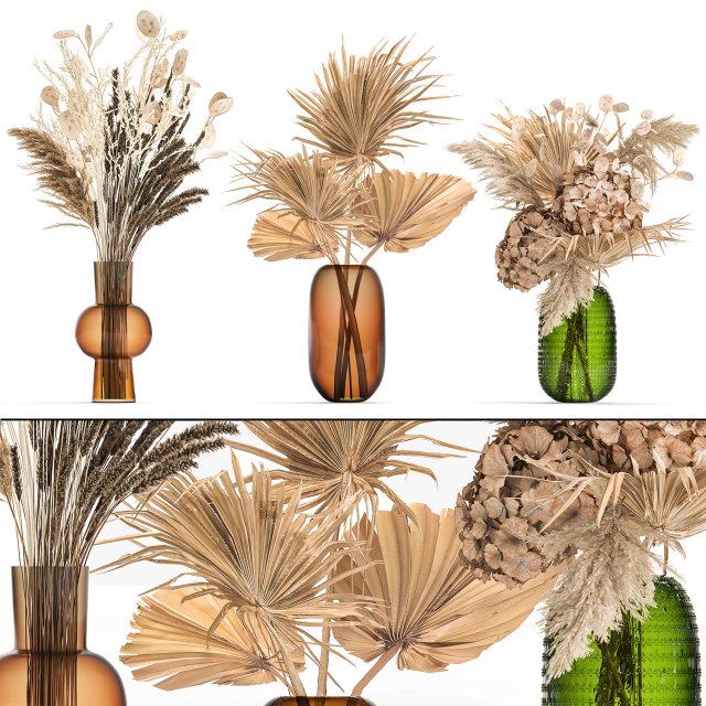 bouquet of dried flowers in a glass vase 135 3D Model .c4d .max .obj .3ds .fbx .stl .blend 