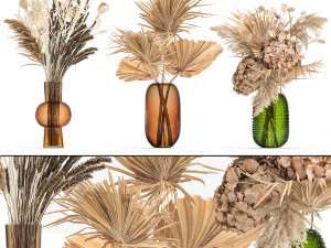 bouquet of dried flowers in a glass vase 135 3D 모델