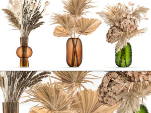 bukiet suszonych kwiat&oacute;w w szklanym wazonie 135 Model 3D