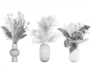 bouquet of dried flowers in a glass vase 135 3D Model