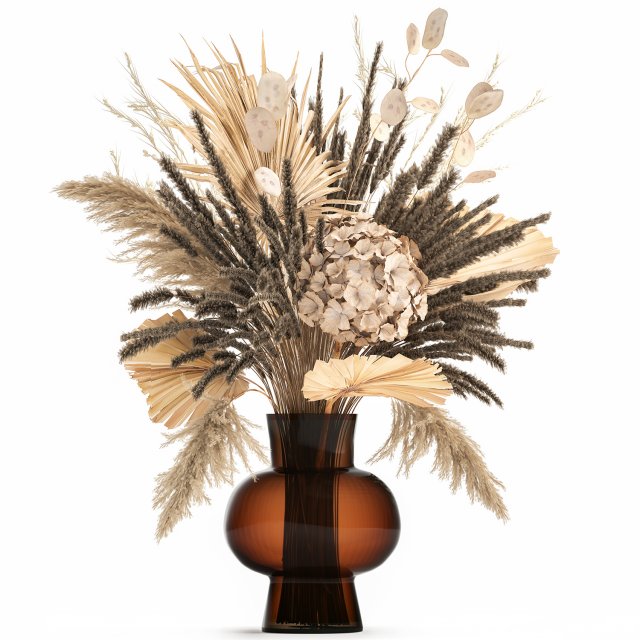 bouquet of dried flowers in a glass vase 136 3D Модель .c4d .max .obj .3ds .fbx .stl .blend 