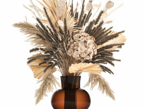 bouquet of dried flowers in a glass vase 136 3D Model