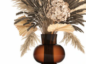 bouquet of dried flowers in a glass vase 136 3D Model