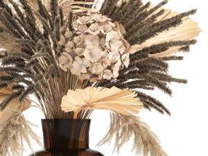 bouquet of dried flowers in a glass vase 136 3D Model