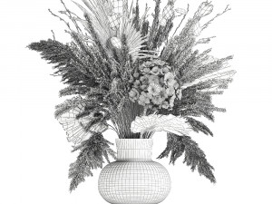 bouquet of dried flowers in a glass vase 136 3D Модель