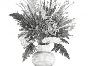 bouquet of dried flowers in a glass vase 136 3D Model