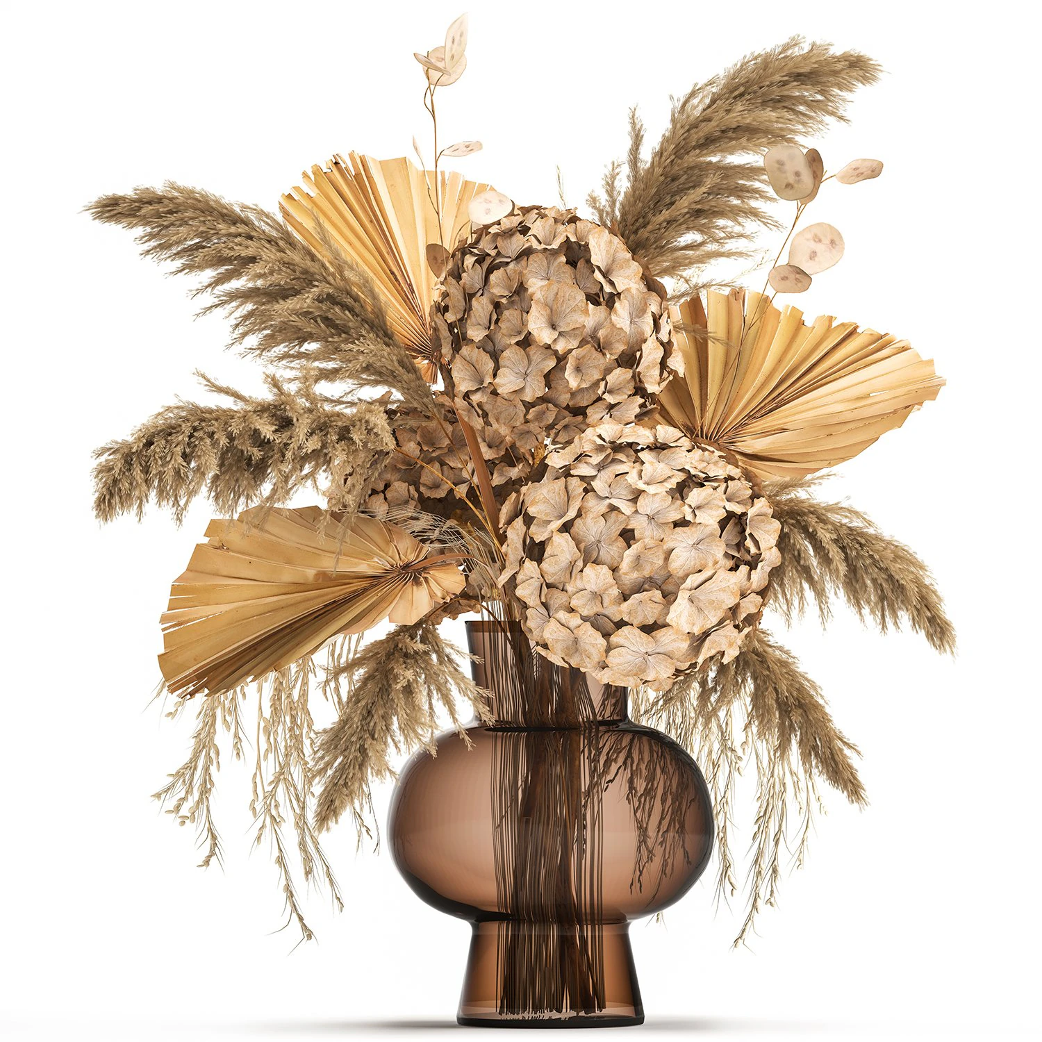 bouquet of dry flowers in a glass vase 138 3D Model .c4d .max .obj .3ds .fbx .stl .blend 
