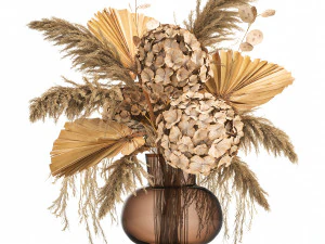 buquê de flores secas em vaso de vidro 138 Modelo 3D