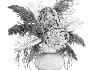 bouquet of dry flowers in a glass vase 138 3D Model