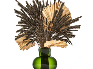 boeket droogbloemen in een glazen vaas 139 3D Model