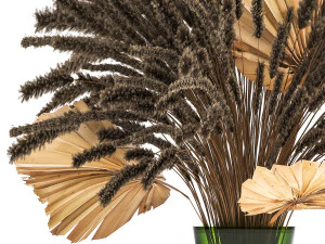 bouquet of dried flowers in a glass vase 139 3D Model