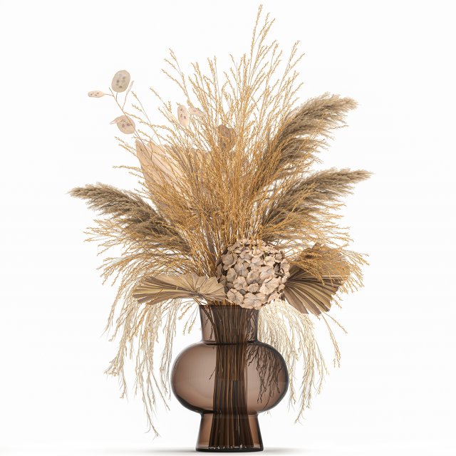 bouquet of dry flowers in a glass vase 142 3D Model .c4d .max .obj .3ds .fbx .stl .blend 