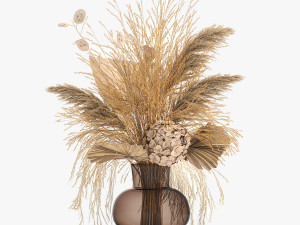 bouquet of dry flowers in a glass vase 142 3D Model