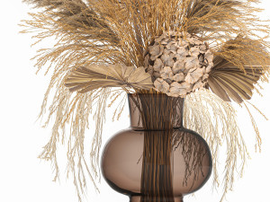 bouquet of dry flowers in a glass vase 142 3D Model