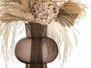 bouquet of dry flowers in a glass vase 142 3D Model