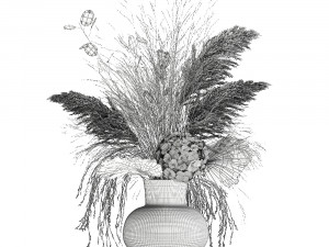 bouquet of dry flowers in a glass vase 142 3D Model