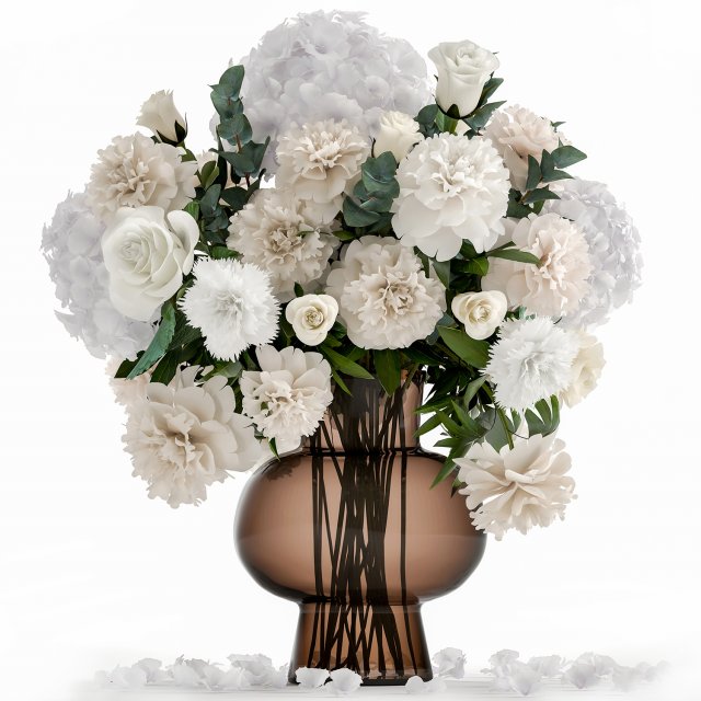 decorative bouquet of white flowers in a vase for decor 143 Model 3D .c4d .max .obj .3ds .fbx .stl .blend 
