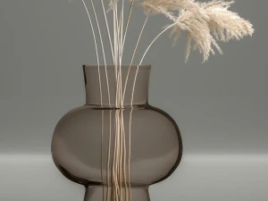 bouquet of dried white reeds in a vase 145 3D Model
