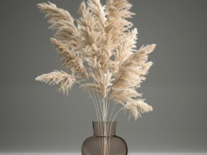 bouquet of dried white reeds in a vase 145 3D Model