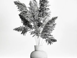 bouquet of dried white reeds in a vase 145 3D Model