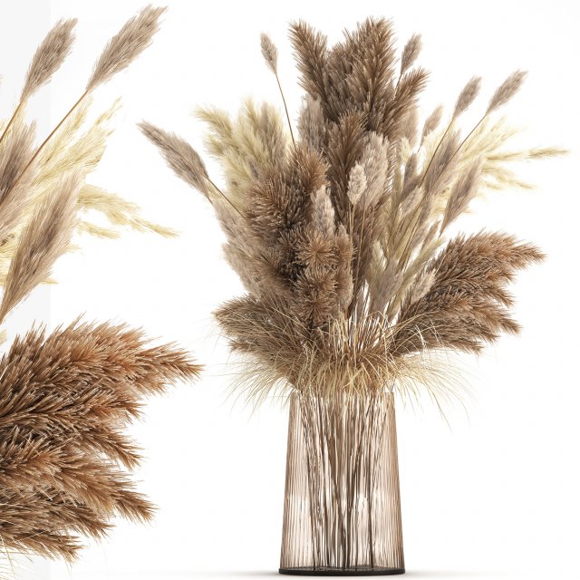 bouquet of dried white reeds in a vase 146 Modello 3D .c4d .max .obj .3ds .fbx .stl .blend 