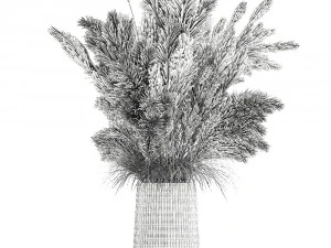 bouquet of dried white reeds in a vase 146 3D Model