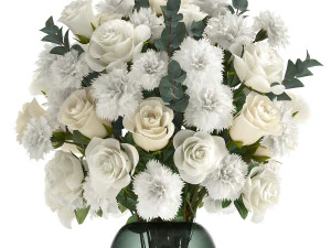 bouquet of white flowers in a vase for decor 147 3D Model