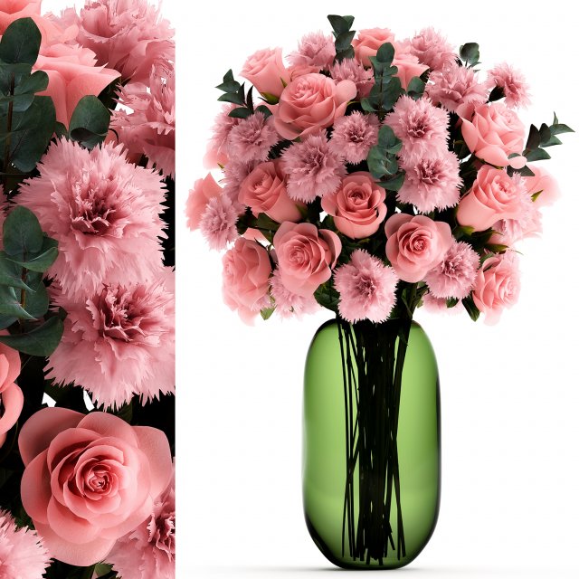 bouquet of pink flowers in a vase for decor 148 Modello 3D .c4d .max .obj .3ds .fbx .stl .blend