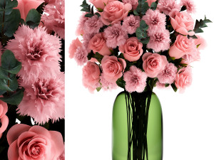 bouquet of pink flowers in a vase for decor 148 3D 모델