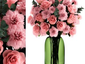 buquê de flores rosa em um vaso para decoração 148 Modelo 3D