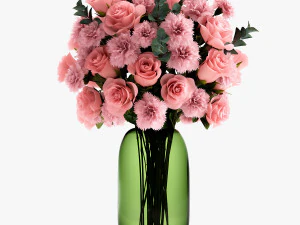 bouquet of pink flowers in a vase for decor 148 3D Model